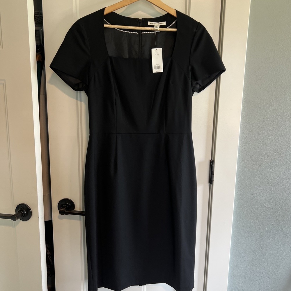 Banana Republic Wool Blend Stretch‎ Cap Sleeve Career Dress Black 8 Classic